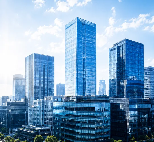 Glass towers of a financial district