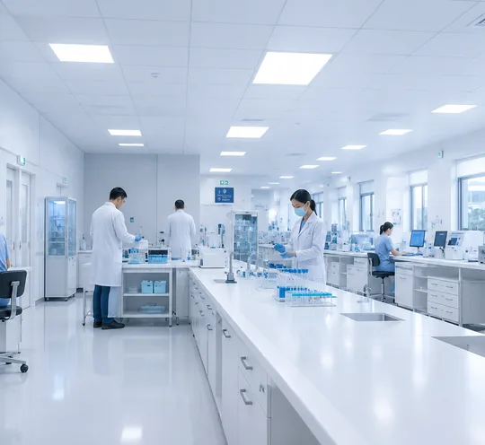 Clinicians working in a hospital laboratory