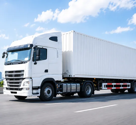 Container truck on an open highway