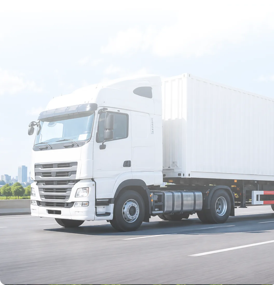 Container yard with a truck moving between stacks